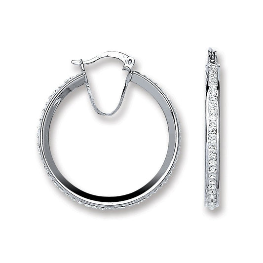 Silver Single Row Crystal Hoop Earrings - 4.0g