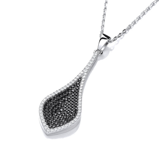 Micro Pave Black & Clear Drop Pendant with 18" Chain
