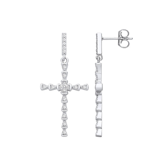 Silver Part Rub-Over Cubic Zirconia Cross (HNN-0BBD5E)