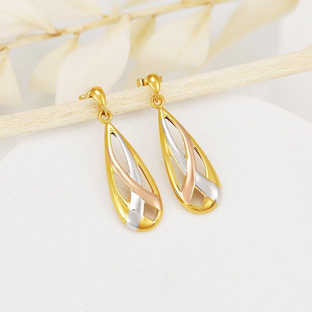 Yellow, White & Rose Gold Teardrop Earrings (HNN-EC2308)