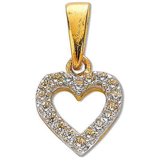 Yellow Gold Cubic Zirconia Heart Pendant - 8.9mm