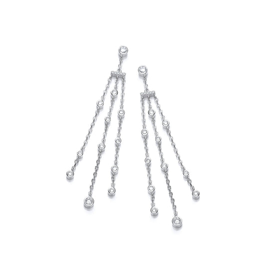 Three Strings with Rubover Cubic Zirconias Silver Drop Earrings