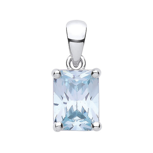 Silver Blue Cubic Zirconia Emerald Cut Pendant