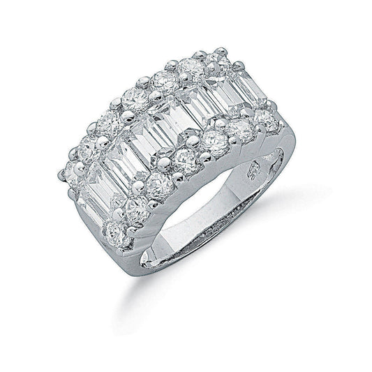 Silver Fancy Cubic Zirconia Half Eternity Ring (HNN-16BD4A)