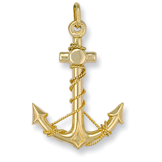 Yellow Gold Anchor Pendant - 25mm