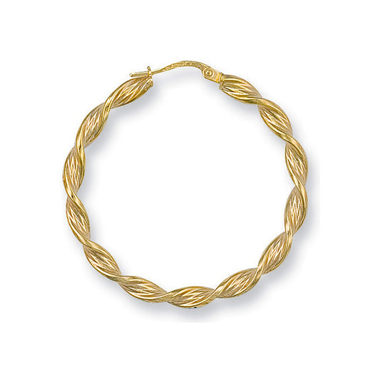 Yellow Gold 37mm Twisted Hoop Earrings - 2.1g