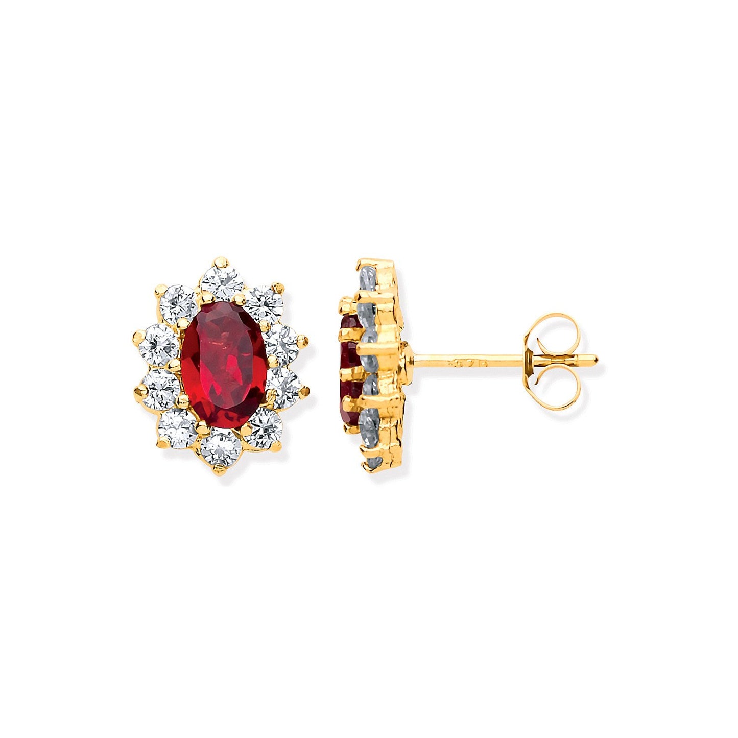 9ct Yellow Gold Ruby & Cubic Zirconias Cluster Studs