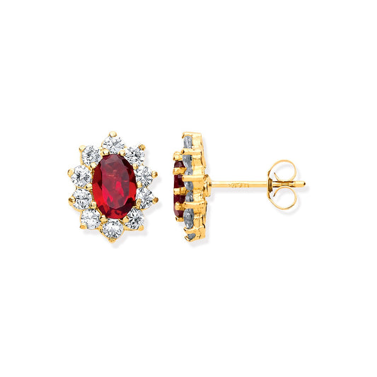 9ct Yellow Gold Ruby & Cubic Zirconias Cluster Studs