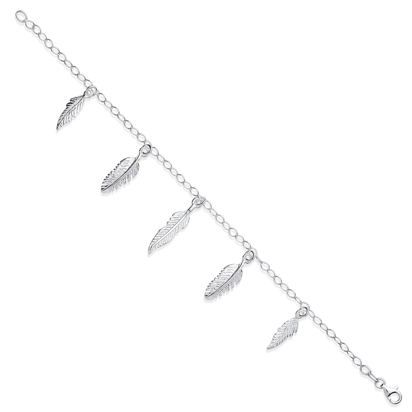 Silver 5 Feathers Ladies Charm Bracelet