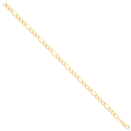 14ct Yellow Gold Hollow Beveled Figaro 5.0mm Chain