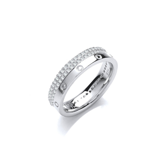 Double row Micro Pave Cubic Zirconia Fancy Silver Ring
