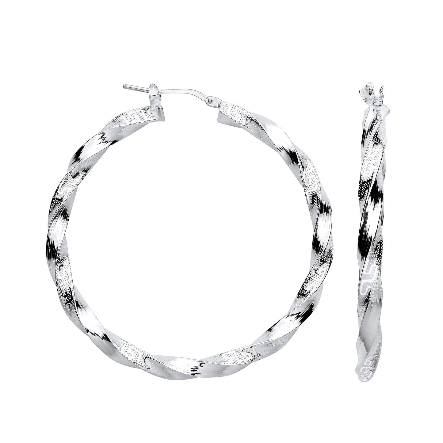 Silver Greek Key Twist Hoop 48.0mm Earrings