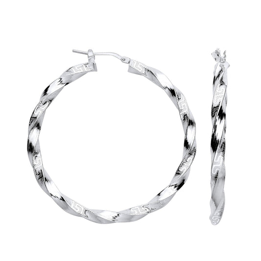 Silver Greek Key Twist Hoop 48.0mm Earrings