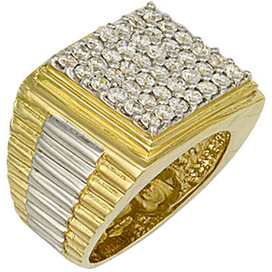 Yellow Gold Square Top Gents Cubic Zirconia Ring (HNN-DE86AA)