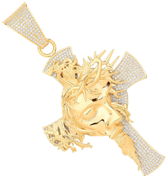Yellow Gold Jesus Head Cubic Zirconia Cross