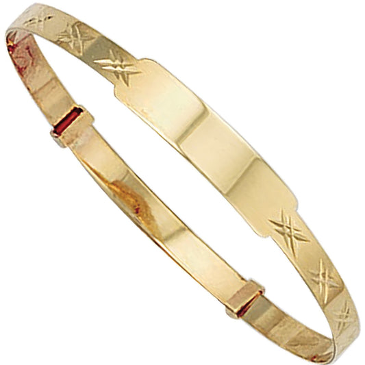 Yellow Gold Diamond Cut Expandable ID Baby Bangle - 41.1mm