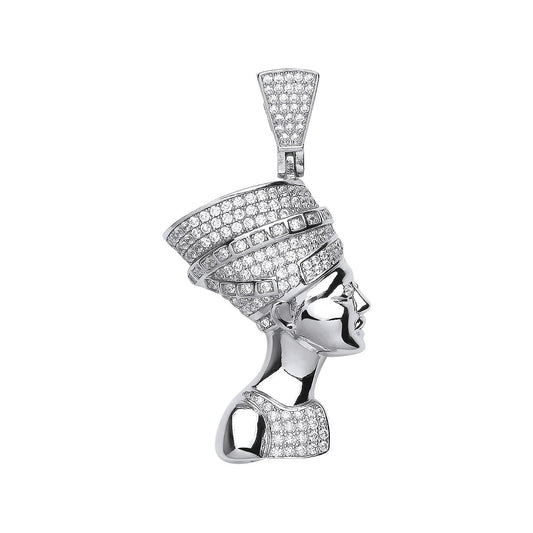 Silver Large Queen Nefertiti Cubic Zirconia Pendant