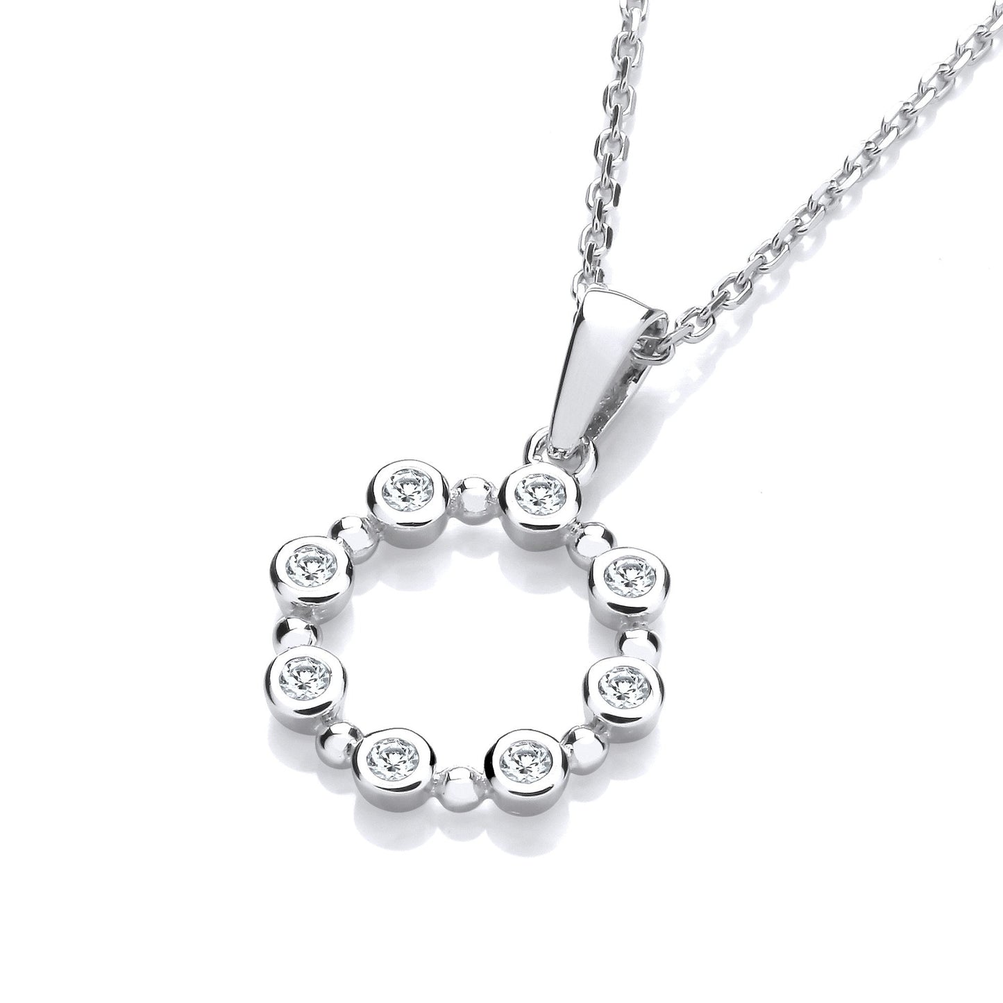 Silver Rubover Cubic Zirconias Circle Pendant with Chain