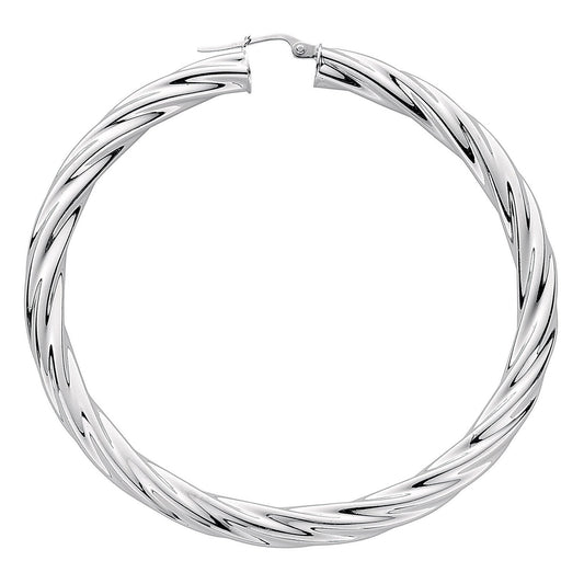 Silver Twisted Hoop Earrings - 5.1mm - 13.2g