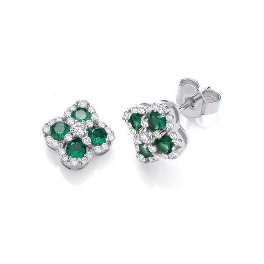 Green Four Leaf Clover Cubic Zirconia Stud Earrings
