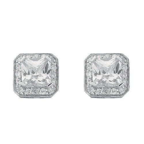 Silver Fancy Cluster Cubic Zirconia Stud Earrings - 10.9mm