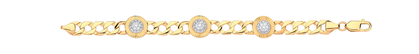 Yellow Gold Cubic Zirconia Round Charm Baby/Ladies Curb Bracelet