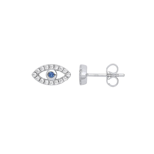 Silver Evil Eye Cubic Zirconia Studs