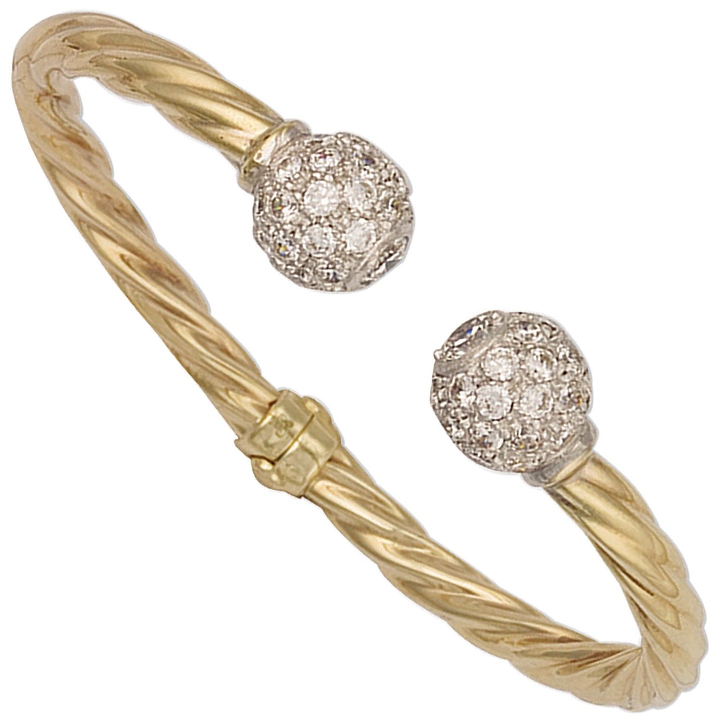 Yellow Gold Hinghed Twisted Cubic Zirconia Torque Bangle - 47.5mm