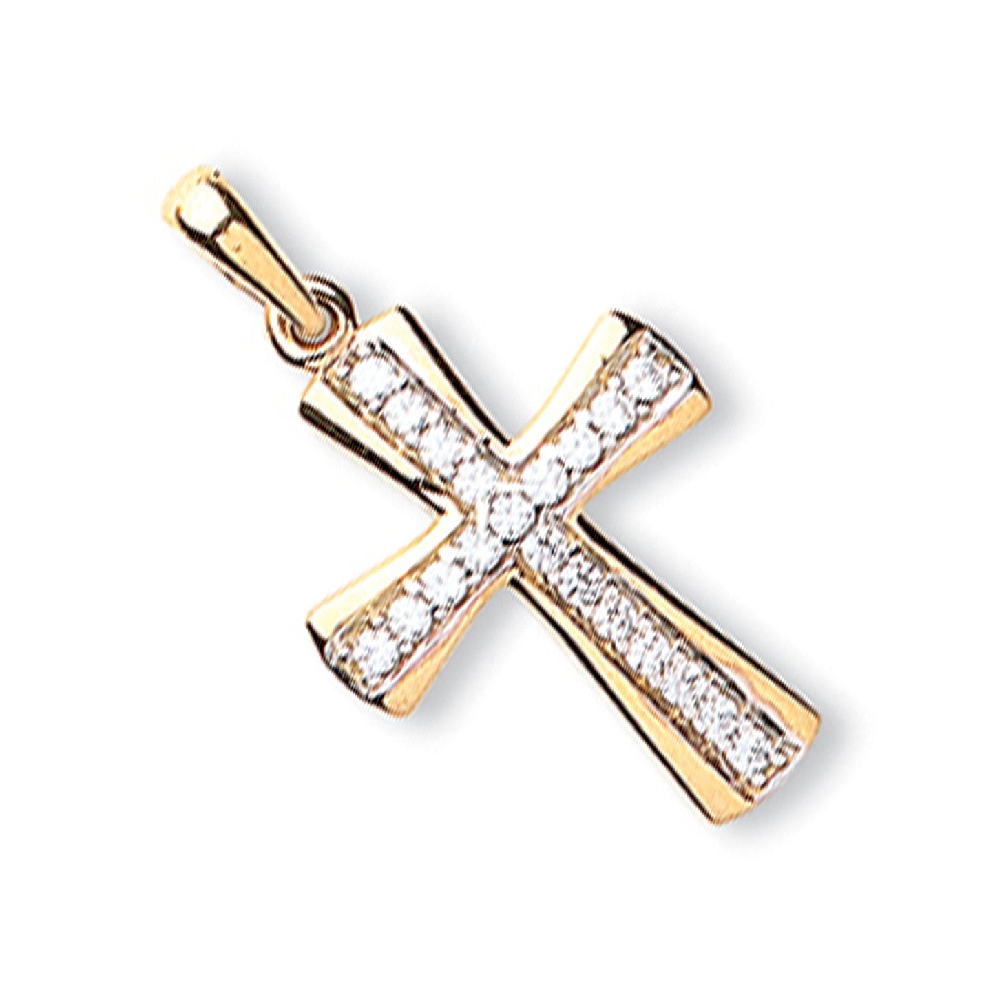 Yellow Gold Cubic Zirconia Cross - 13.2mm