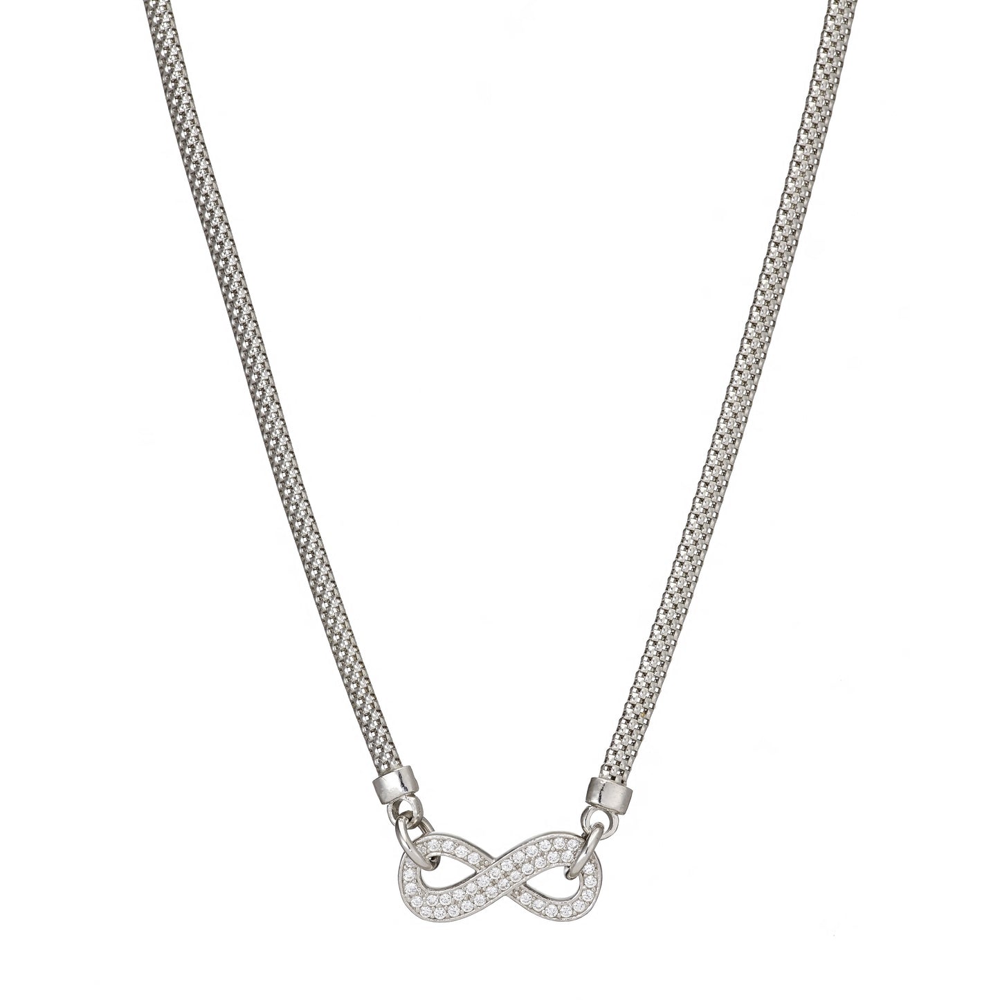 Silver Infinity Cubic Zirconia Pendant Chain 17"/Bracelet 7"