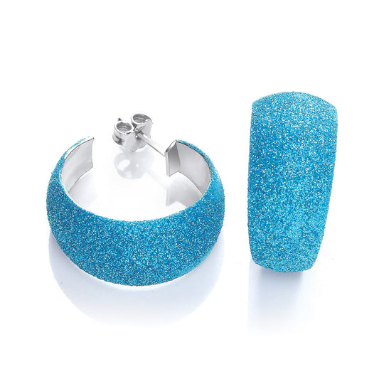 Moondust Finish Blue Colour Rhodium Plated Earrings
