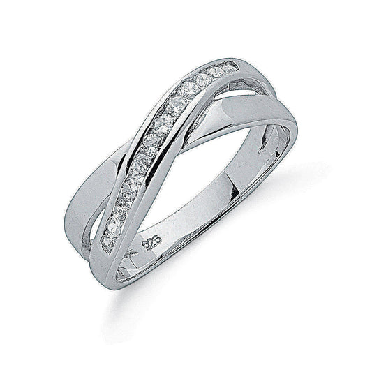 Silver Crossover Cubic Zirconia Ring