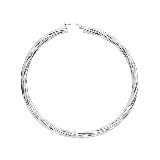 Silver Twisted Hoop Earrings - 3.1mm - 5.5g