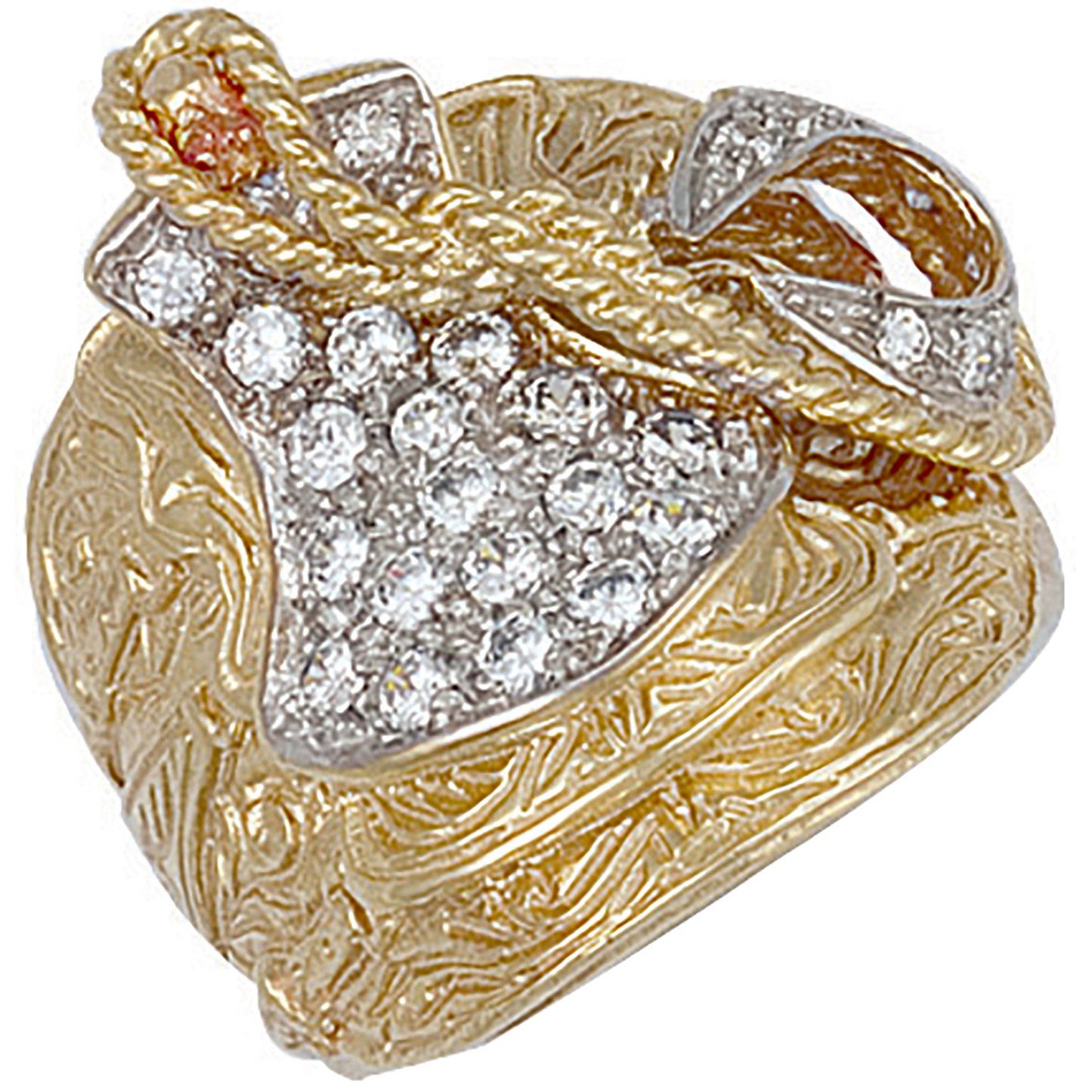 Yellow Gold Cubic Zirconia Saddle Ring (HNN-939907)