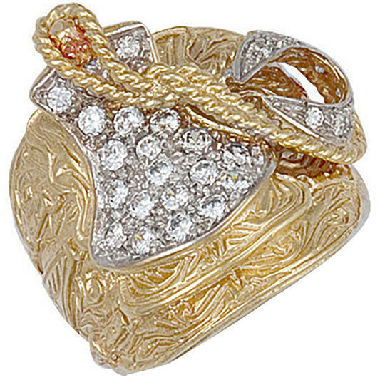 Yellow Gold Cubic Zirconia Saddle Ring (HNN-939907)