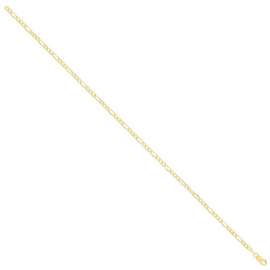 14ct Yellow Gold Hollow Beveled Figaro 2.6mm Chain