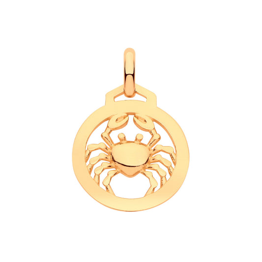 Yellow Gold Round Zodiac Pendant Cancer