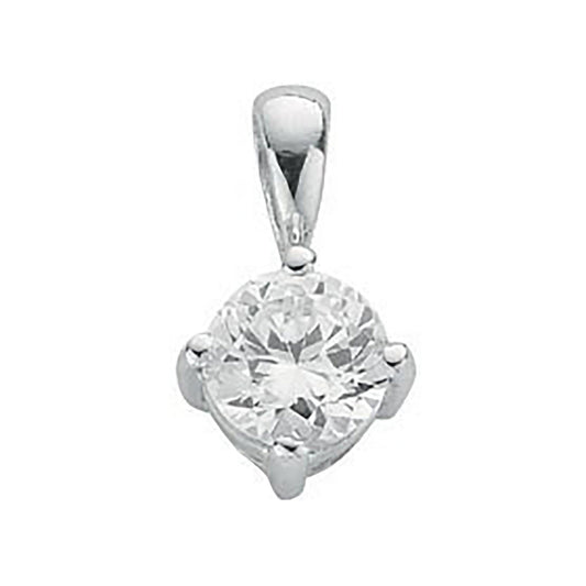 Silver Claw Set Cubic Zirconia Single Stone Pendant - 7.7mm
