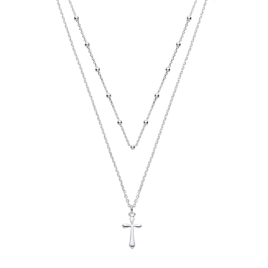 Silver Two Chains 16", 18" + 2" Extender, with Cross Pendant