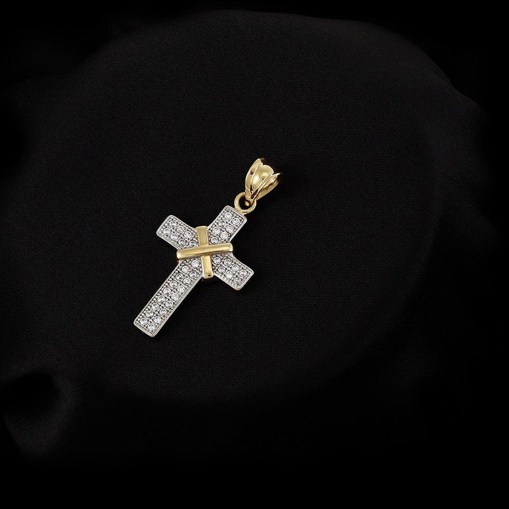 Yellow Gold with Cubic Zirconias Cross
