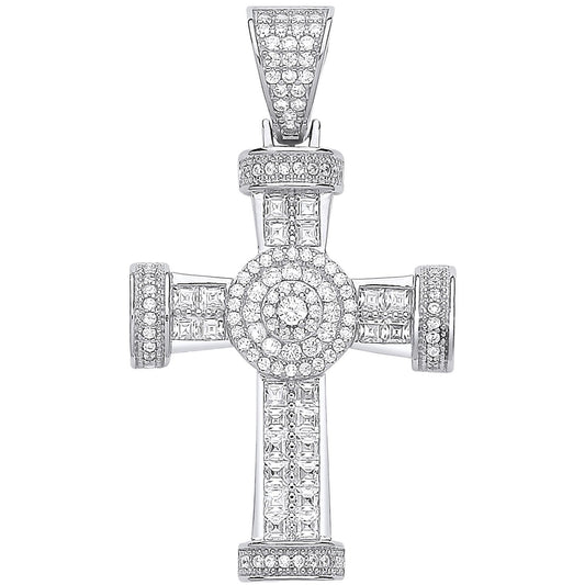 Silver Fancy Cubic Zirconia Cross - 9.0g (HNN-FE8604)