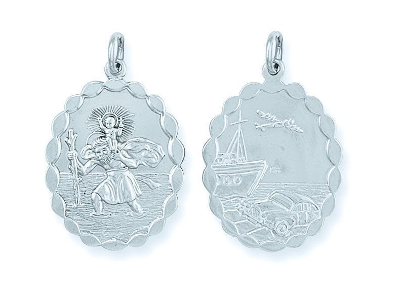 Silver Double Sided Oval St. Christopher Pendant - 4.5g