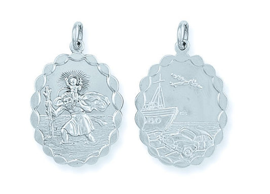 Silver Double Sided Oval St. Christopher Pendant - 4.5g