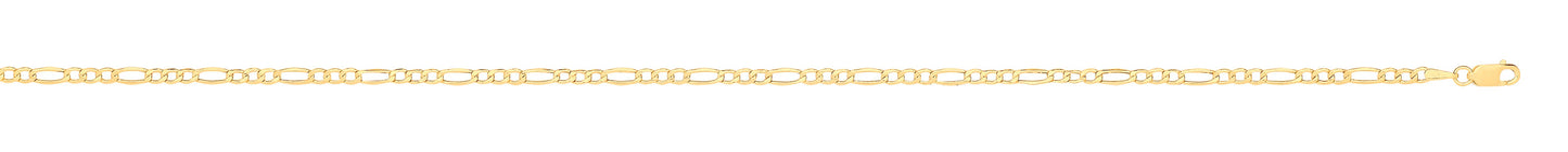 14ct Yellow Gold Hollow Beveled Figaro 2.6mm Chain