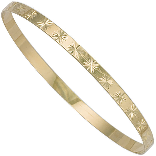 Yellow Gold 4mm Diamond Cut Slave Bangle