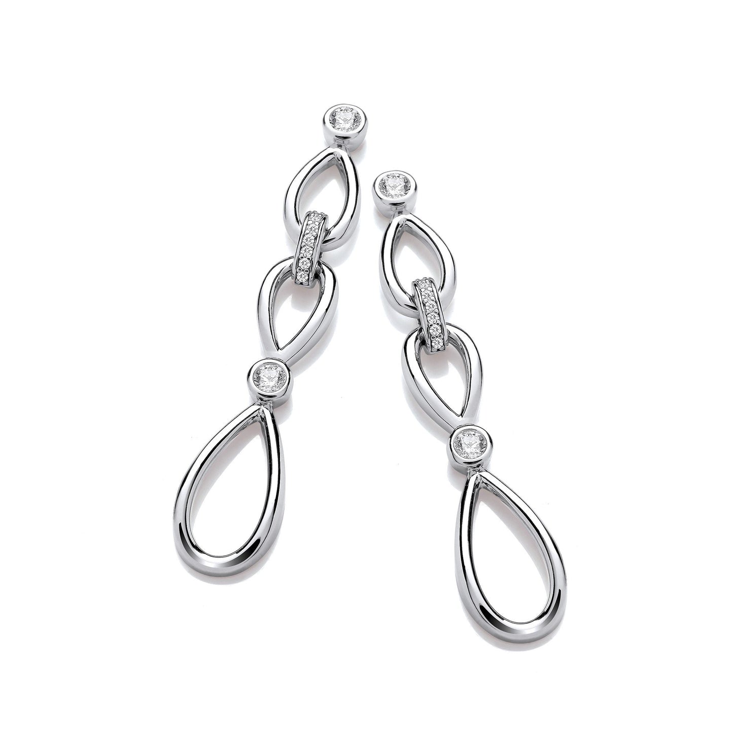 Infinity Style & Rubover Cubic Zirconia Silver Drop Earrings
