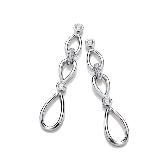 Infinity Style & Rubover Cubic Zirconia Silver Drop Earrings