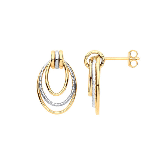 White & Yellow Gold Graduated Oval Drop Earrings