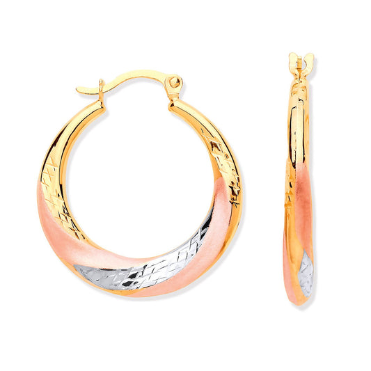 Yellow, White & Rose Gold Twist Hoop Earrings (HNN-B68678)