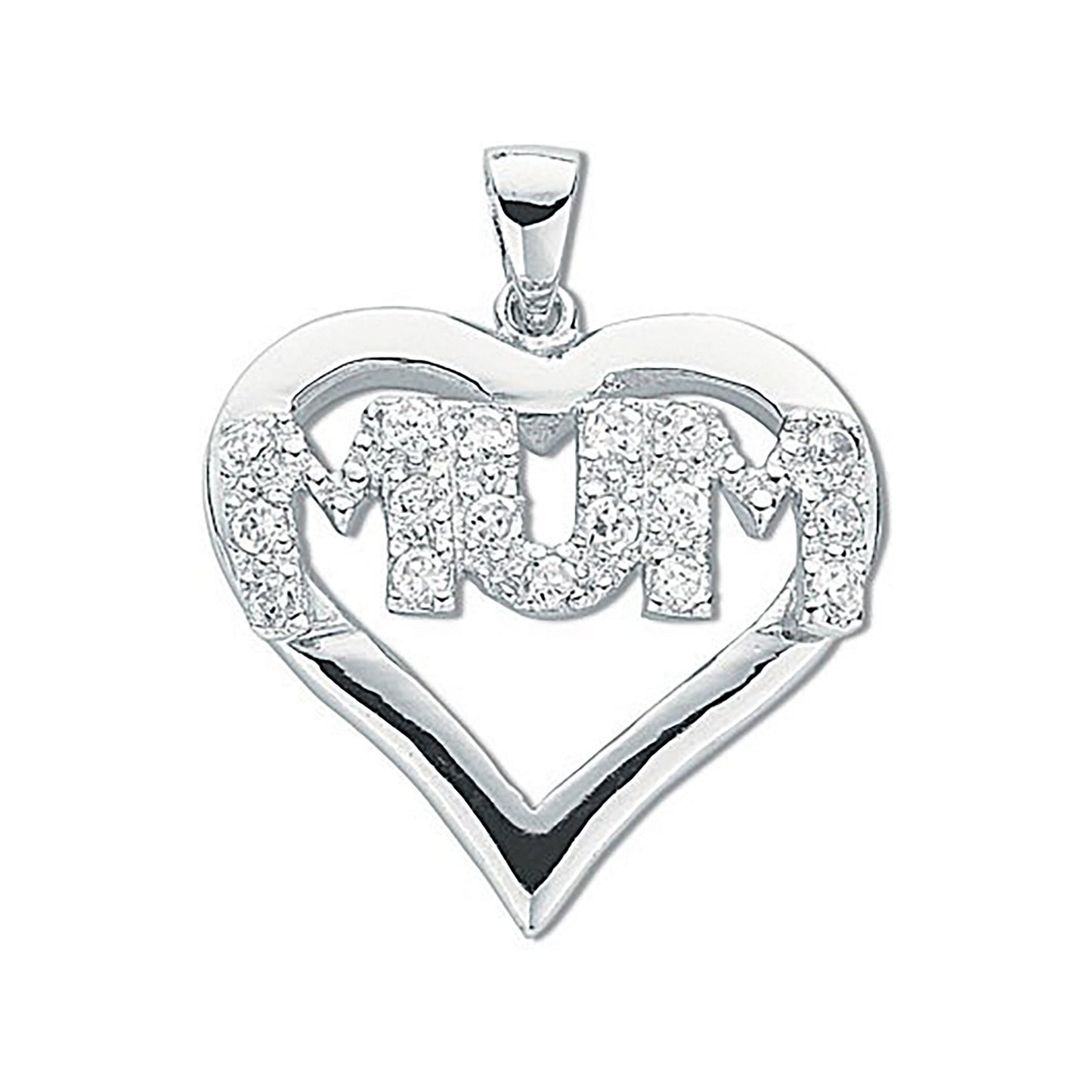 Silver Cubic Zirconia Heart Mum Pendant
